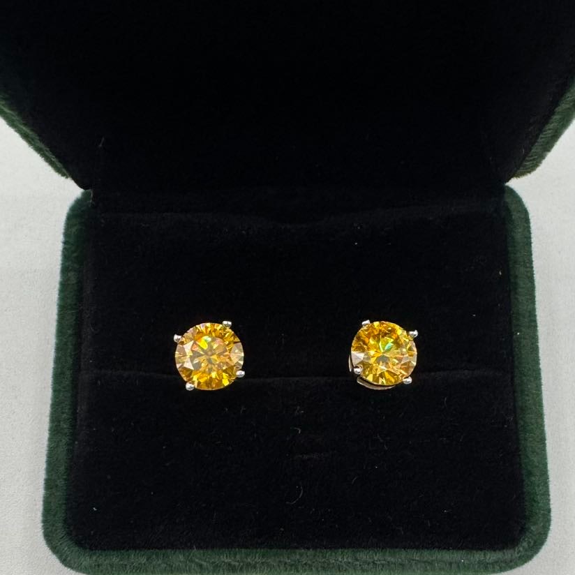 4.00 CTW Golden Yellow Moissanite Stud Earrings - GRA Certified - Round Brilliant - 2