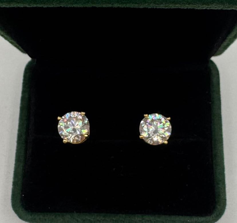 Blue Moissanite Stud Earrings - 18K Gold Finish - GRA Certified - 2