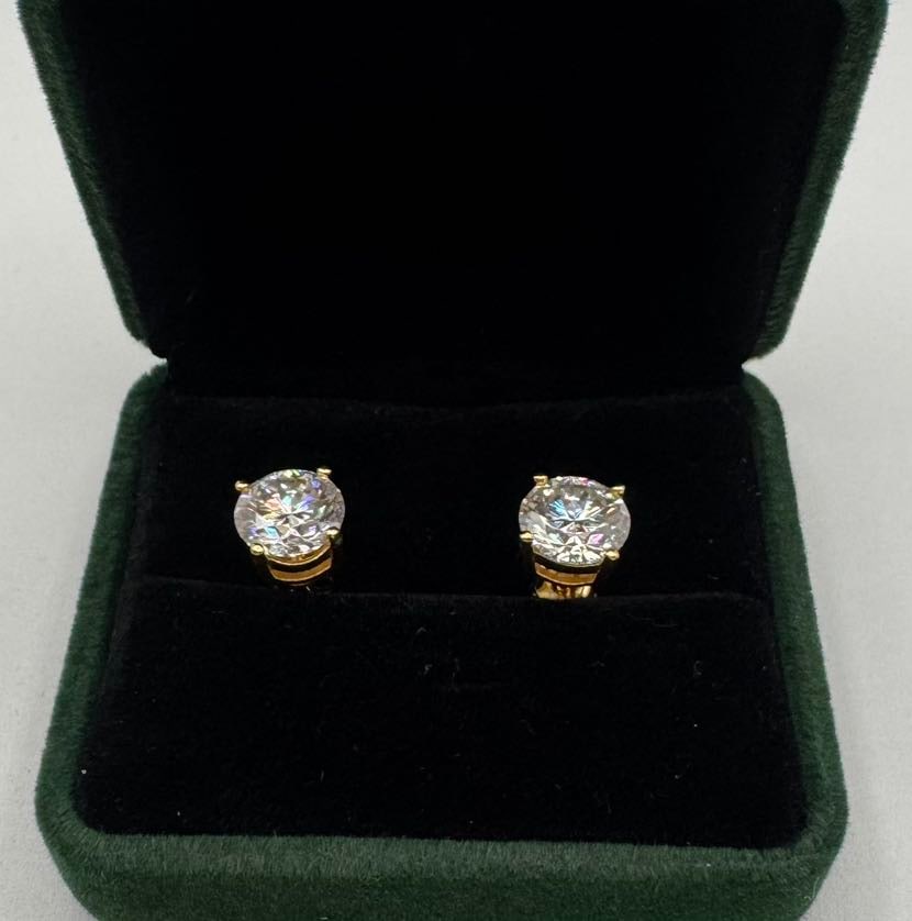 6.00 CTW Round Cut Vivid Yellow Moissanite Stud Earrings - 2