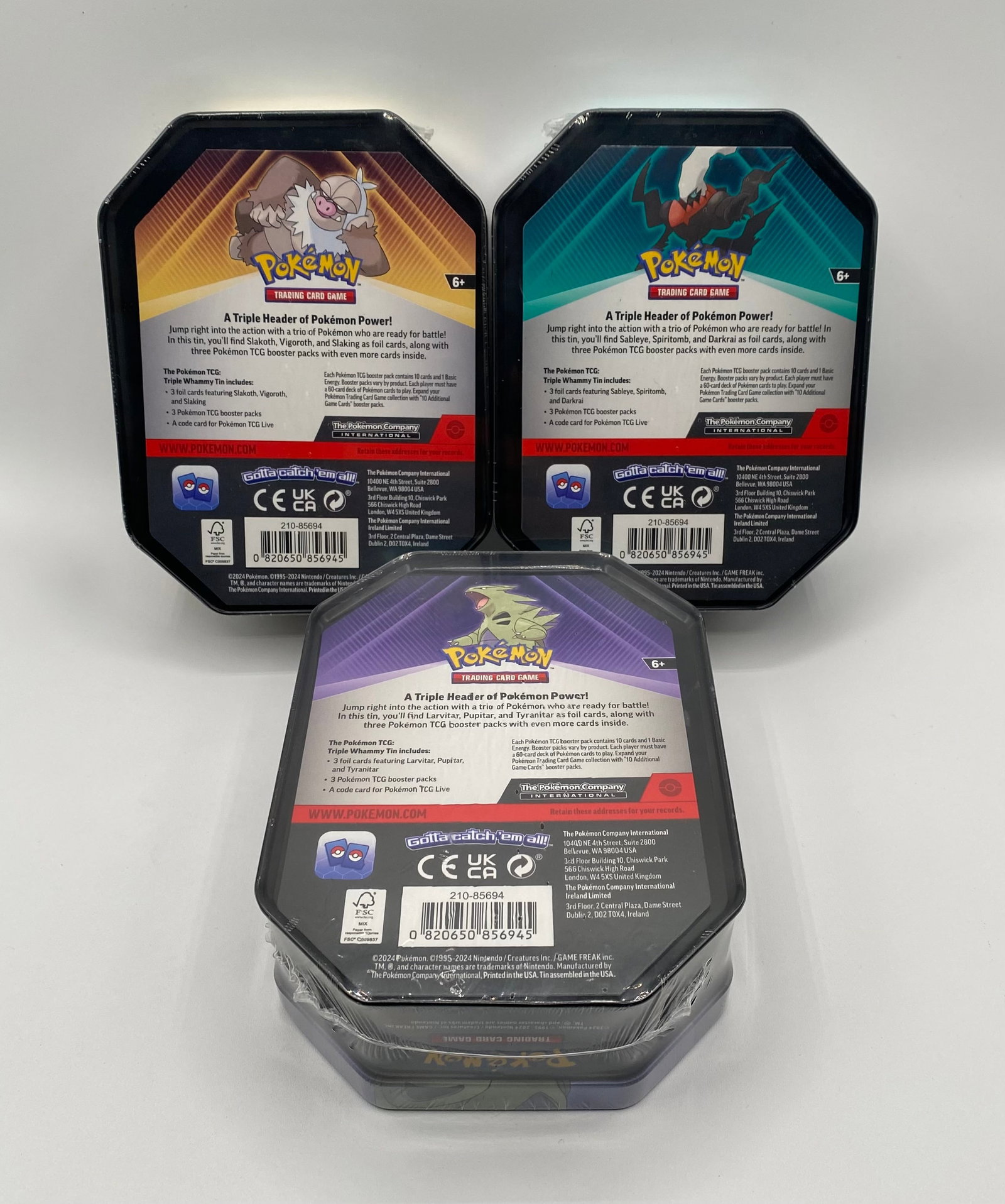 Trio of Factory-Sealed Pokémon TCG Tins: Slaking ex, Darkrai V & Tyranitar ex - 2