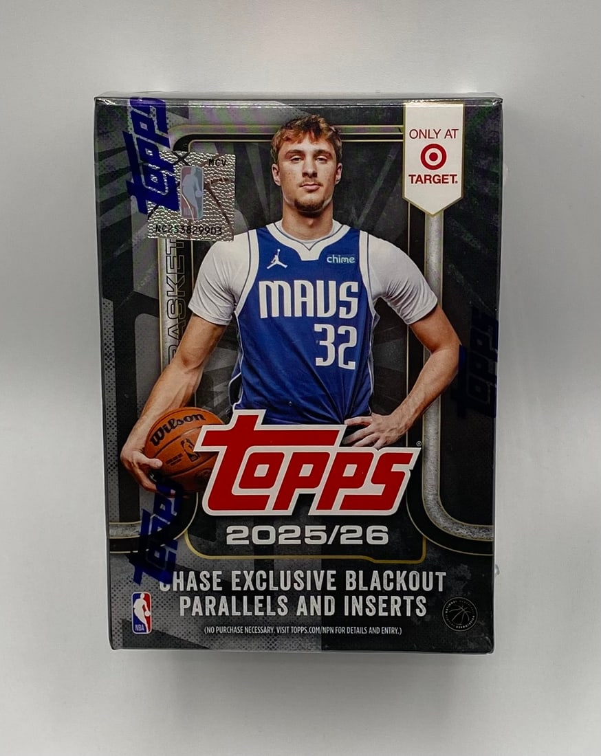 2025-26 Topps NBA Basketball Target Exclusive Sealed Blaster Box - Blackout Parallels: Box Type: Sealed Blaster Box (Target Exclusive) Key Features: Chase Exclusive Blackout Parallels and Inserts; Look for Autographs and Relic Cards. Condition: Factory Sealed with official