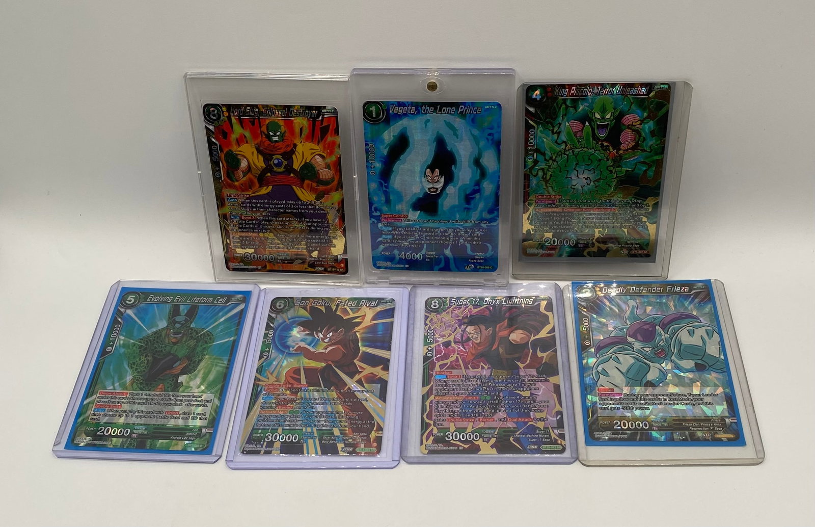 7pc Dragon Ball Super Card Game TCG SR/SPR Lot - Cell, Goku, Vegeta, Frieza: Up for auction is a premium selection of 7 highly collectible Dragon Ball Super Card Game (DBS TCG) cards. This lot features powerful Super Rare (SR) and Special Rare (SPR) holographic cards showcasin