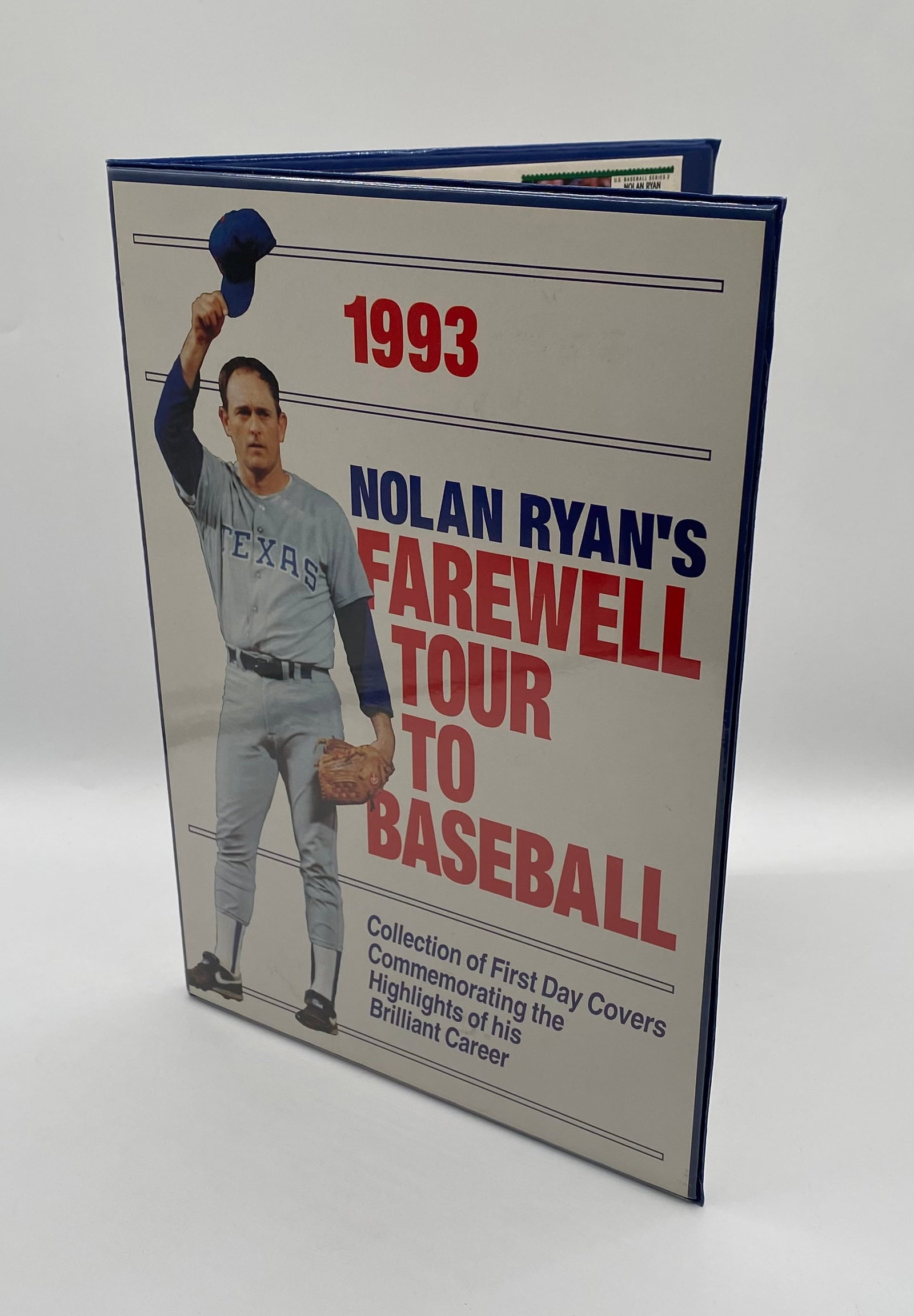 Nolan Ryan Signed Stamp Folio – 300th Win, 5000th Strikeout & Farewell Tour First Day Covers - 2