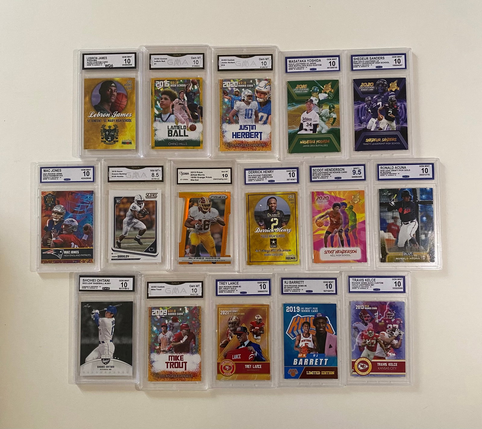 (17) Sports Cards Features LeBron James, Shohei Ohtani, Mike Trout, Justin Herbert & More: An excellent multi-sport lot featuring 17 professionally graded modern trading cards, dominated by high-grade Gem Mint 10s. This lot spans basketball, baseball, and football, featuring a mix of