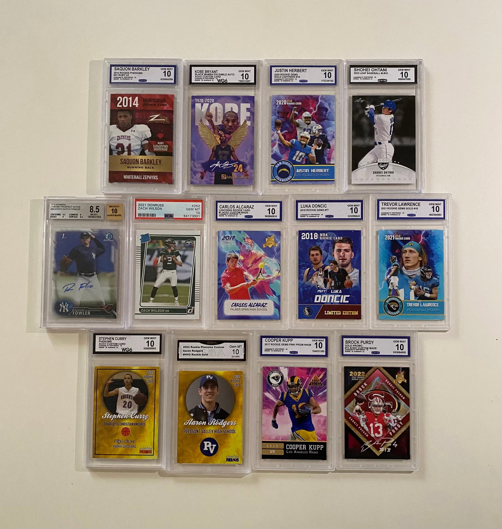 Lot of 12 Graded Cards - Kobe Bryant, Steph Curry, Rodgers, Purdy,Shohei, Alcaraz (1 of 1)