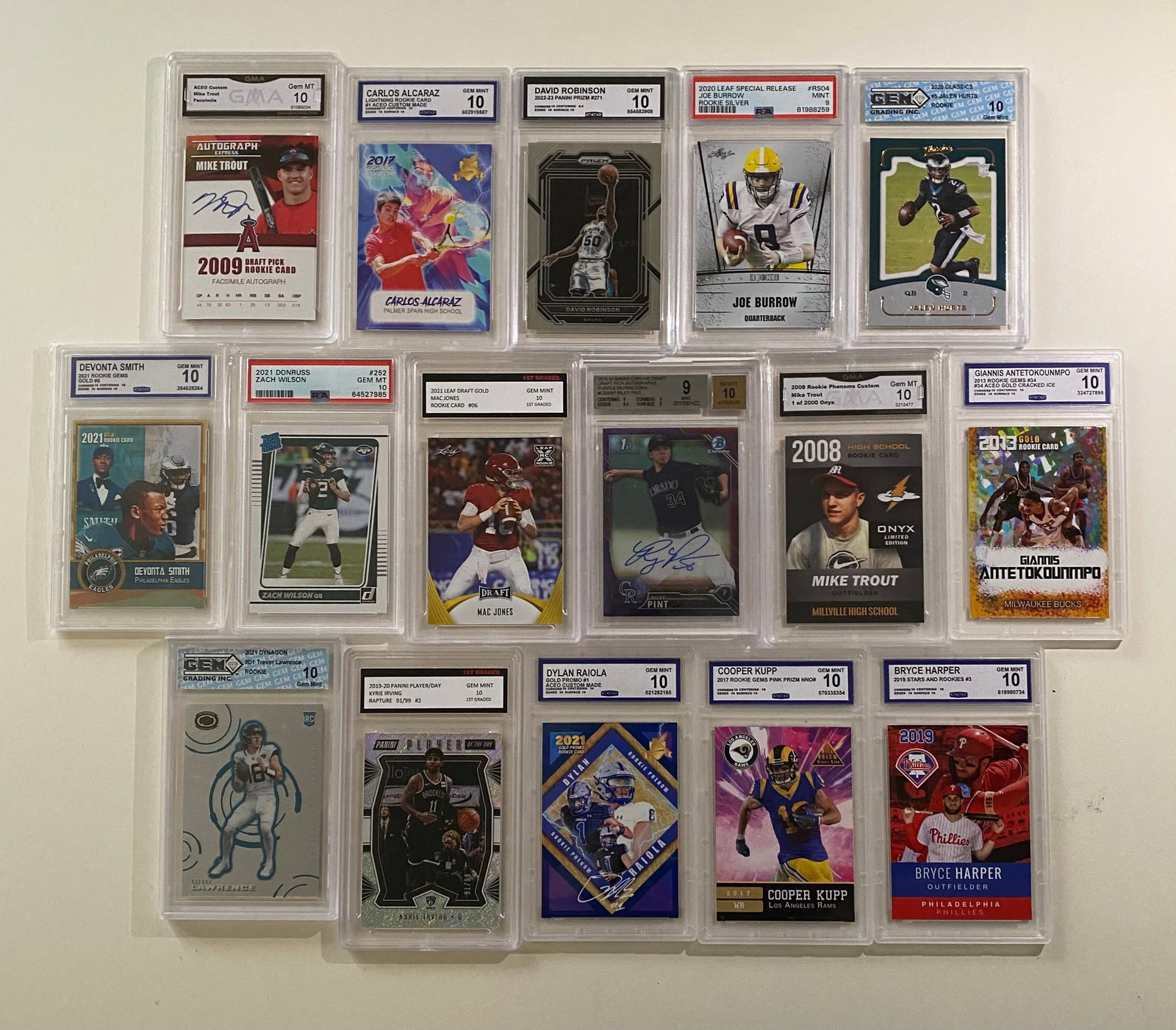 Lot of 14 Graded Cards - Giannis, Jalen Hurts, Mike Trout, Kyrie Irving, Burrow (1 of 1)