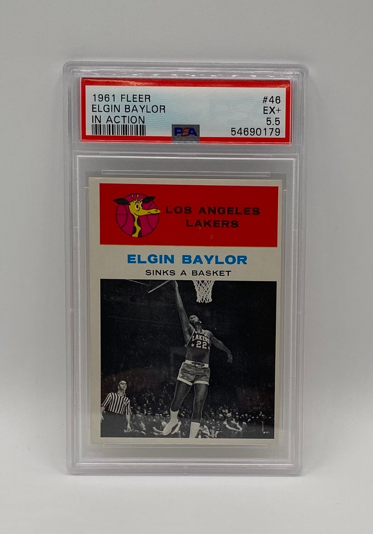 1961 Fleer Elgin Baylor PSA Card: 1961 Fleer Elgin Baylor "In Action" #46 – PSA 5.5