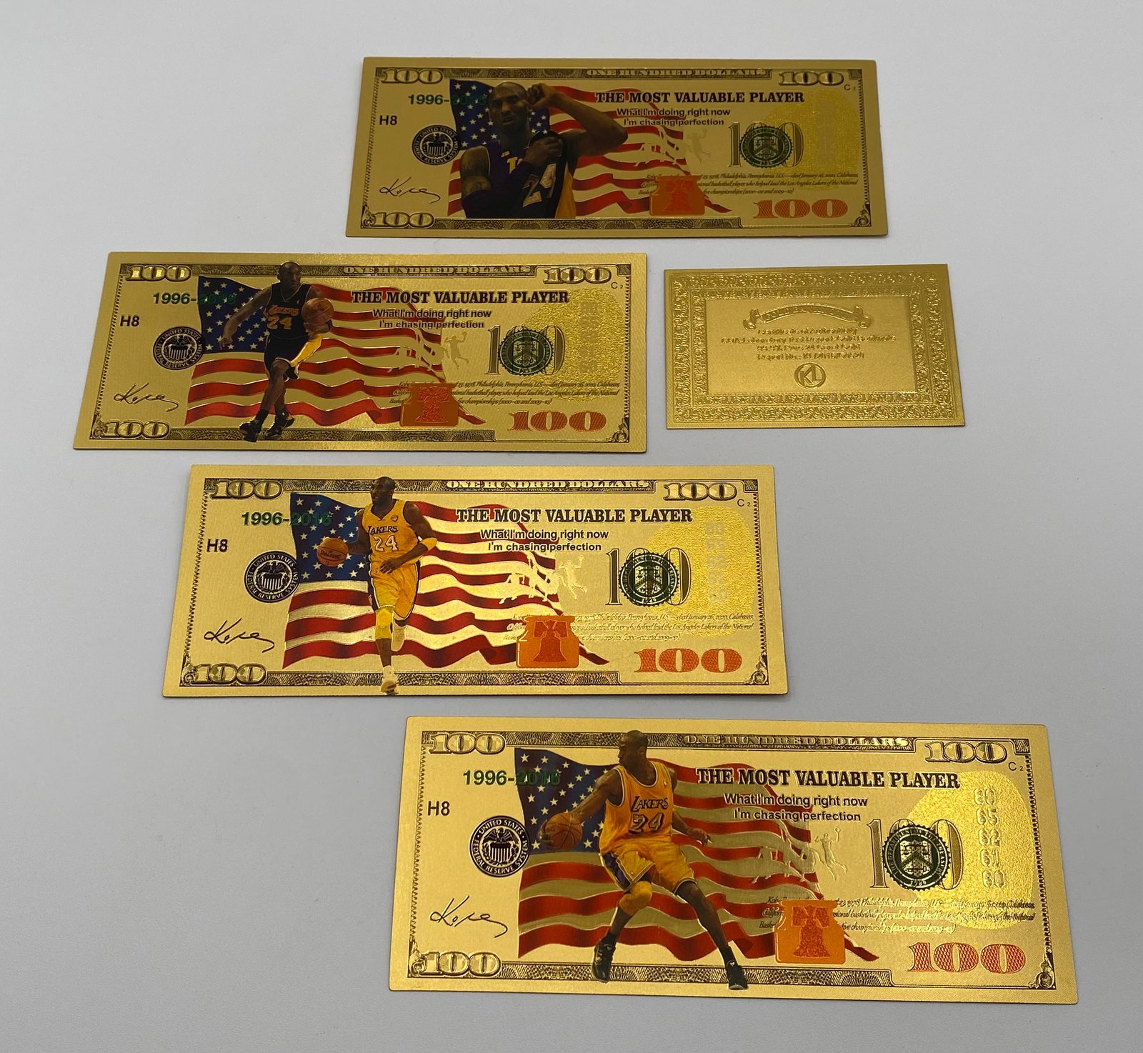 Kobe Bryant 23KT Gold Novelty $100 Bill and Token Collection: Kobe Bryant 23KT Gold Novelty $100 Bill and Token Collection 4 pieces