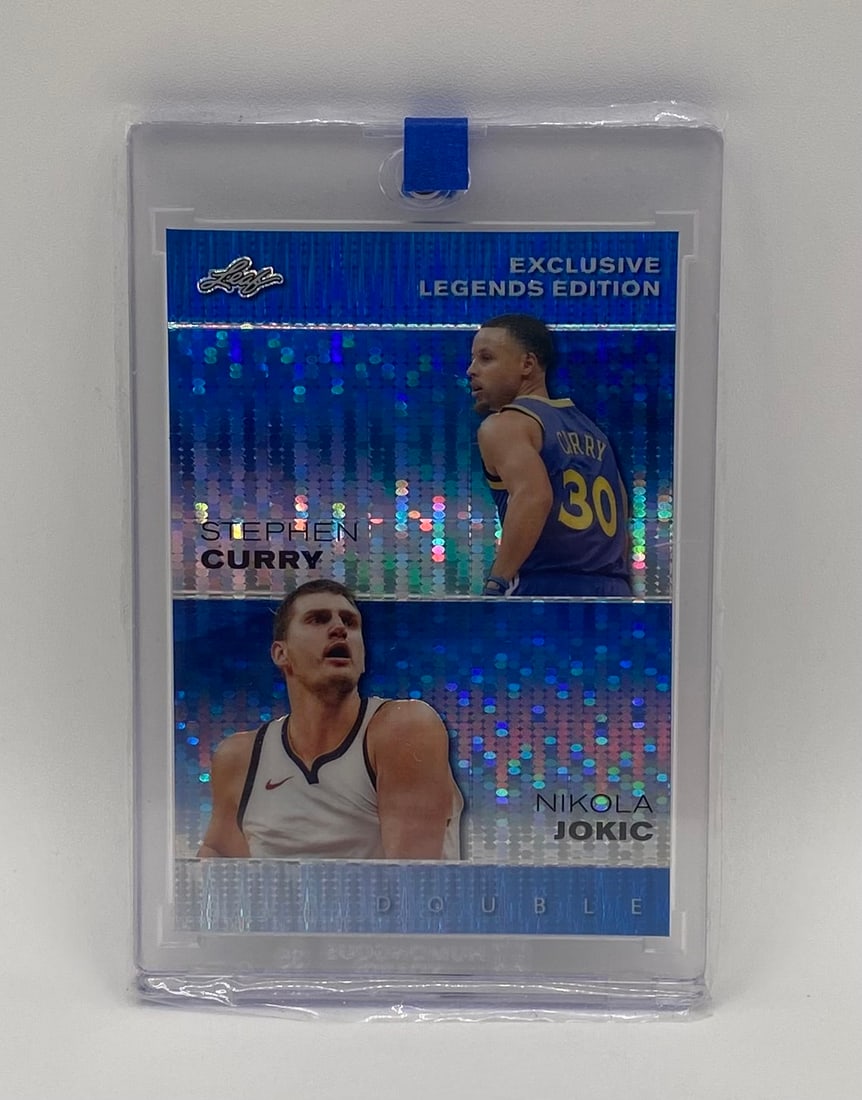 Stephen Curry & Nikola Jokic Dual-Sided Shimmer /20: Manufacturer: Leaf Trading Cards Series: Exclusive Legends Edition Year: 2024 Players: Stephen Curry (Golden State Warriors) & Nikola Jokic (Denver Nuggets) Card Type: Multi-Player Refractor/Shimmer