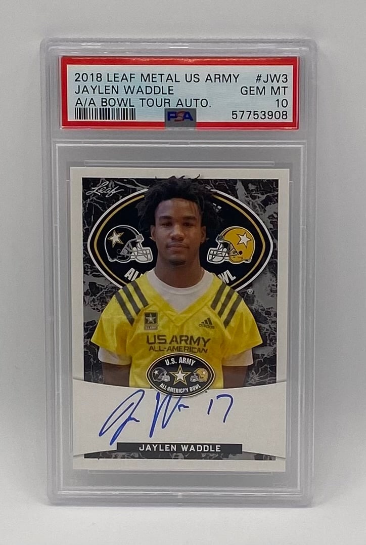 Jaylen Waddle Leaf Metal All-American Bowl Autograph: Jaylen Waddle 2018 Leaf Metal US Army All-American Bowl Tour Autograph #JW3 — PSA Graded Gem Mint 10