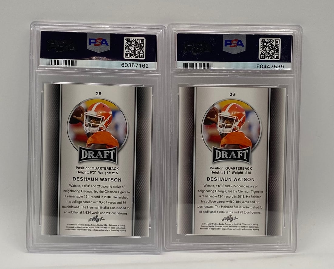 (2) 2017 Leaf Draft Deshaun Watson Rookie Cards – Both PSA 10 GEM MT (Base & Gold) - 2
