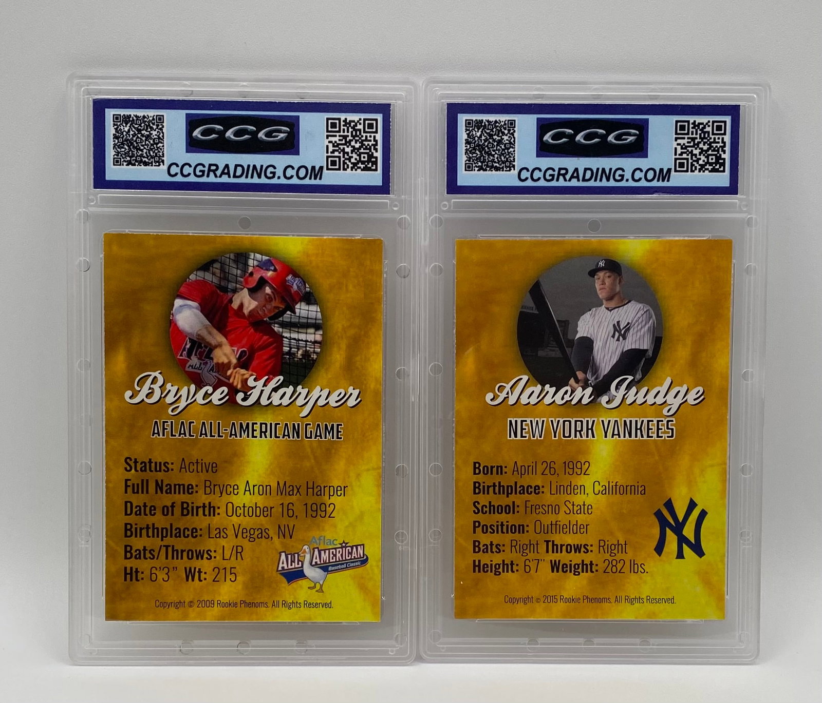 (2) Bryce Harper & Aaron Judge Graded Cards - CCG Gem Mint 10 - Rookie Phenoms Gold - 2