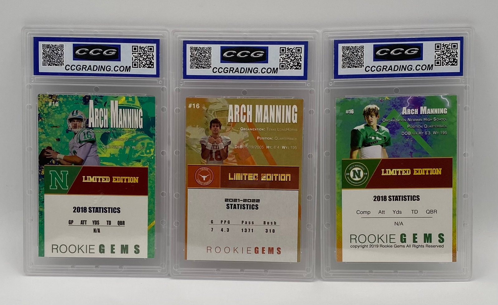 (3) Arch Manning Graded Rookie/Prospect Cards - CCG Gem Mint 10 - 2