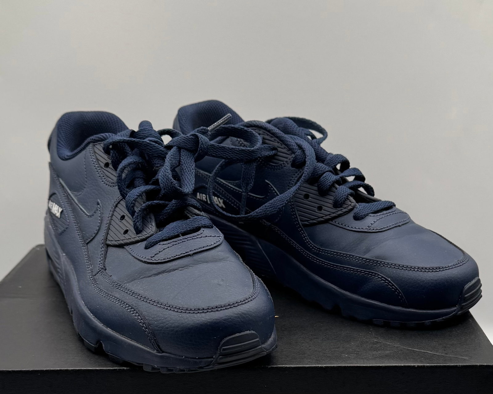 Nike Air Max 90 Leather Sneakers Triple Navy Blue - 3