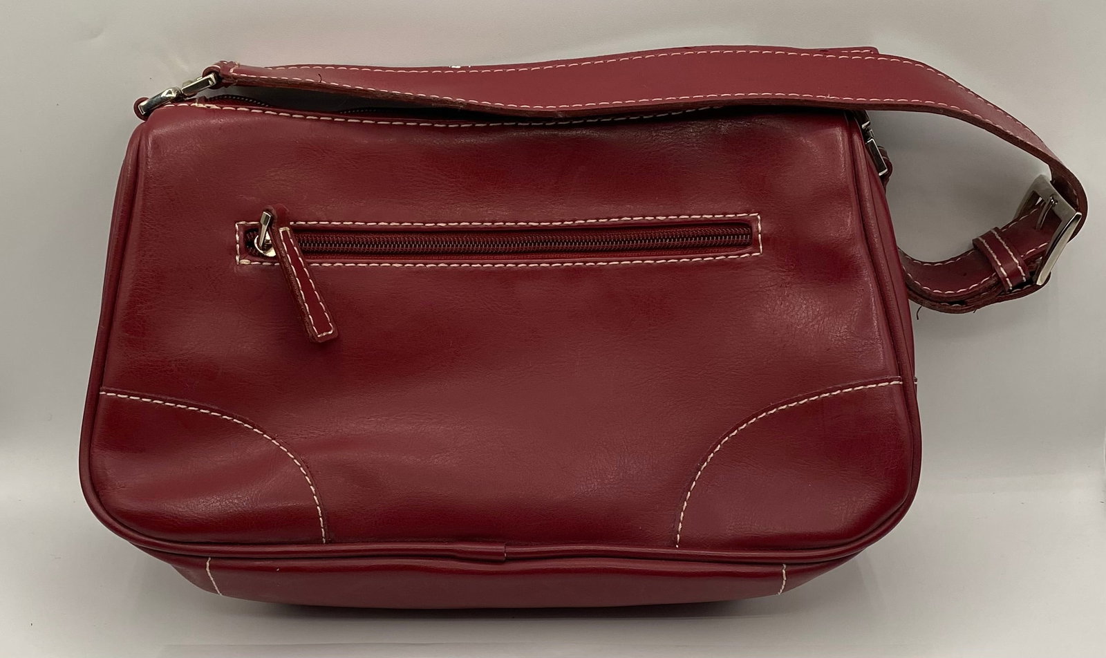 Vintage Prada Red Leather Shoulder Bag w/ Contrast Stitching - 3