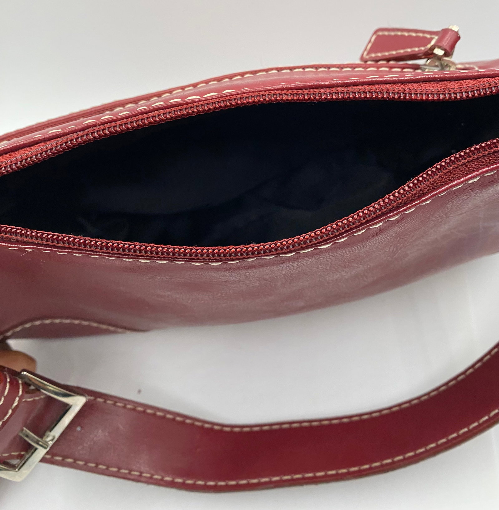 Vintage Prada Red Leather Shoulder Bag w/ Contrast Stitching - 4