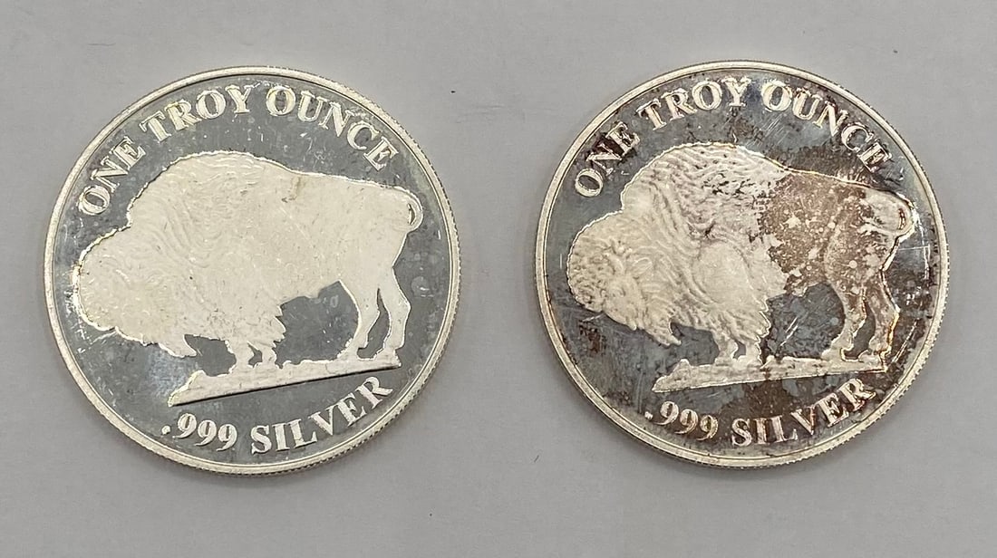 Lot of (2) RMC Buffalo / Indian Head 1 Troy Ounce .999 Fine Silver Rounds - 2