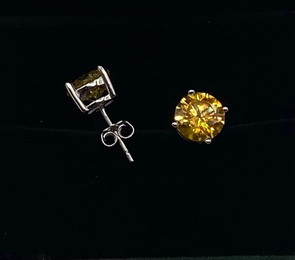 4.00 CTW Round Cut Canary Yellow Moissanite Stud Earrings - 2