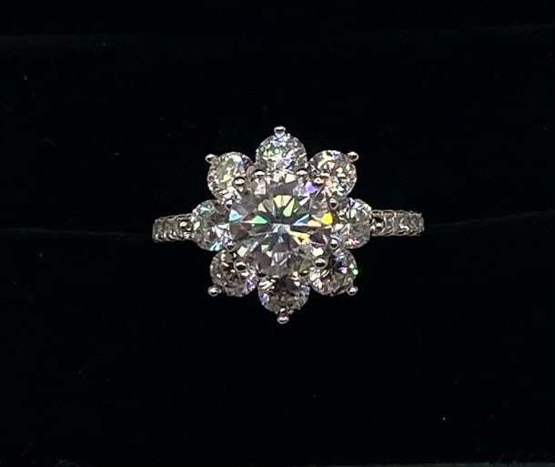 2.00 Ct Round Moissanite Floral Halo Cocktail Ring in 18K White Gold Over Silver (1 of 2)