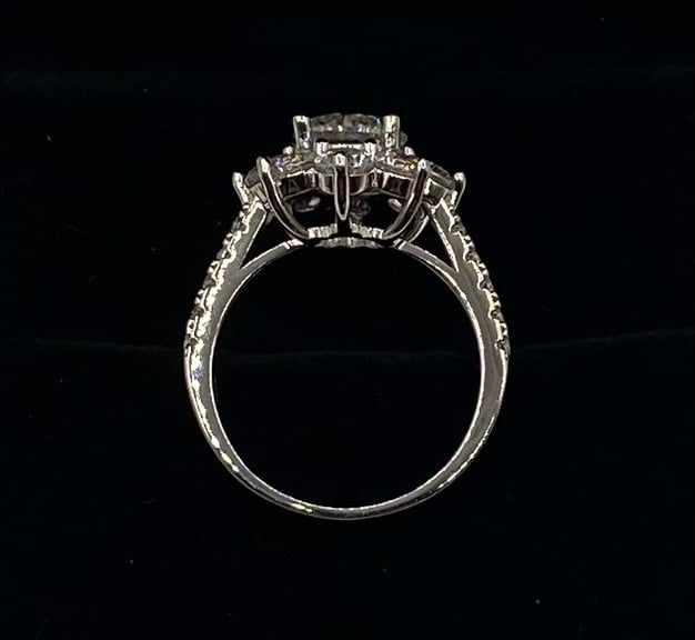 2.00 Ct Round Moissanite Floral Halo Cocktail Ring in 18K White Gold Over Silver - 2
