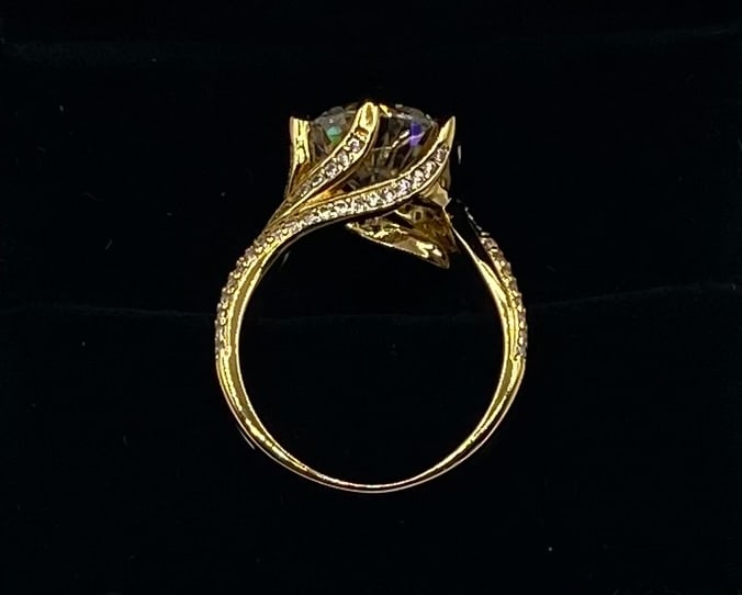5.00 Ct Round Moissanite Wave Pavé Statement Ring in 18K Yellow Gold Over Silver - 2
