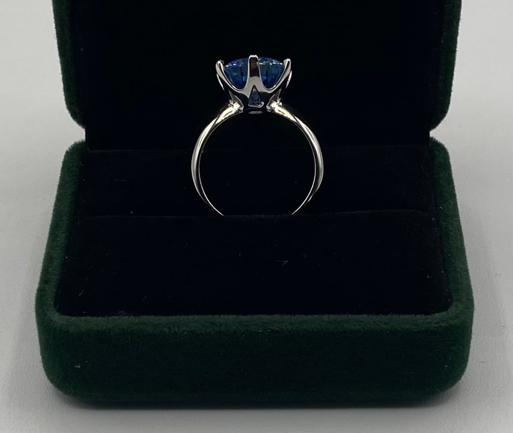 Blue Moissanite Solitaire Ring in 18K White Gold Over Silve - 2