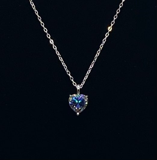 2.00 Ct Mystic Rainbow Moissanite Heart Pendant Necklace 18K White Gold Over Sterling Silver (1 of 2)