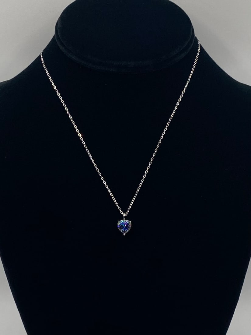 2.00 Ct Mystic Rainbow Moissanite Heart Pendant Necklace 18K White Gold Over Sterling Silver - 2