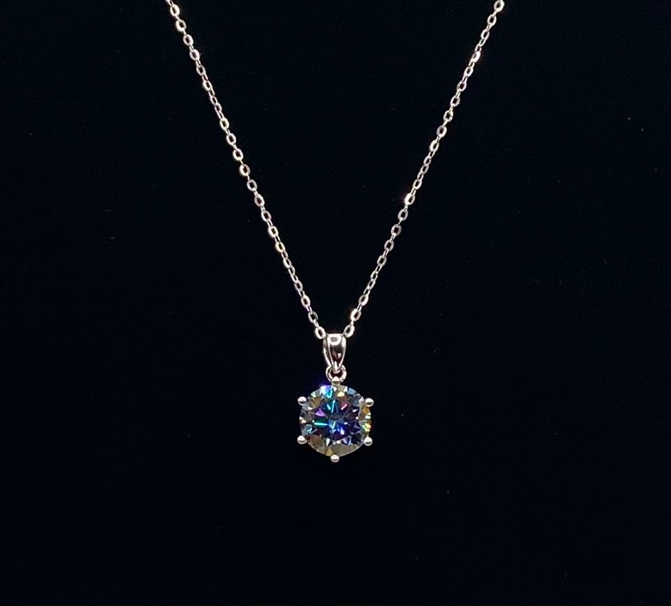 4 Carats Rainbow Moissanite Solitaire Necklace 18K White Gold Over Sterling Silver (1 of 2)