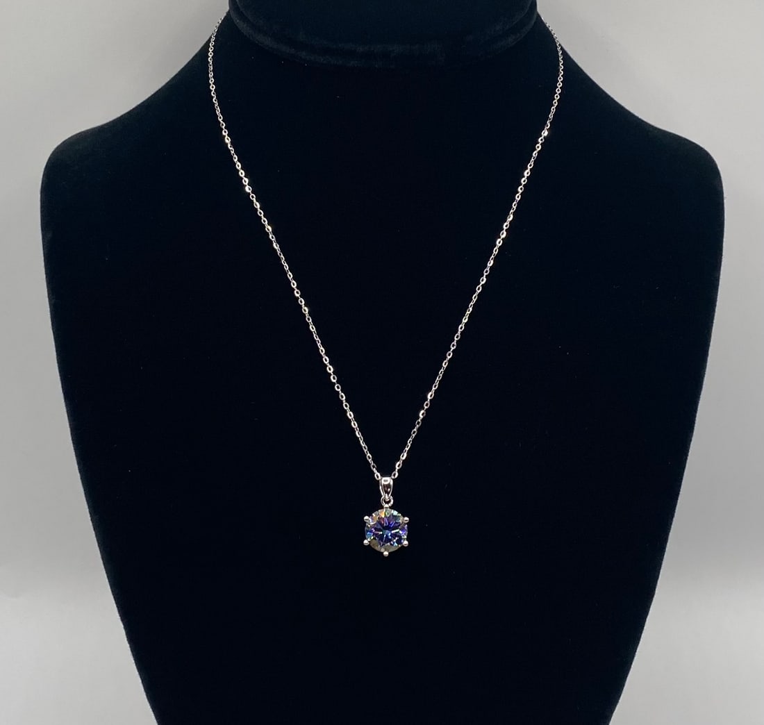 4 Carats Rainbow Moissanite Solitaire Necklace 18K White Gold Over Sterling Silver - 2