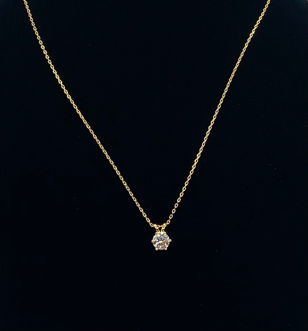 Classic Moissanite Solitaire Necklace 18K Yellow Gold Over Sterling Silver: 1 Ct Classic Round Brilliant Moissanite Solitaire Necklace 18K Yellow Gold Over Sterling Silver