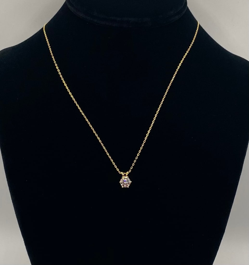 Classic Moissanite Solitaire Necklace 18K Yellow Gold Over Sterling Silver - 2