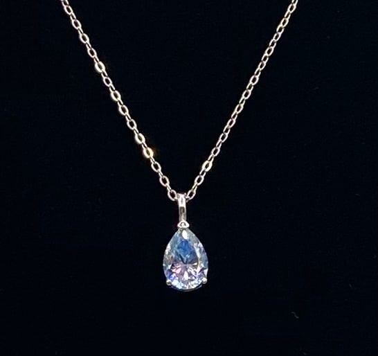 Blue Pear Shape VVS Necklace: 2.00 Ct Blue Pear Shape Brilliant Moissanite Drop Pendant Necklace 18K White Gold Over Sterling Silver (With GRA Certificate)
