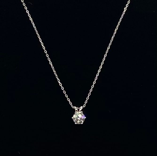 VVS White Color Necklace: 1.00 Ct round Shape Brilliant Moissanite Drop Pendant Necklace 18K White Gold Over Sterling Silver (With GRA Certificate)