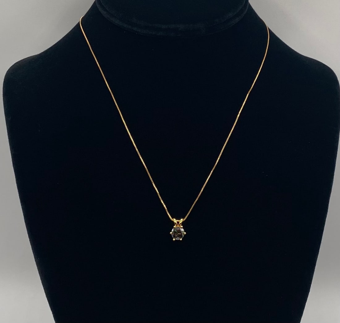 Green VVS Necklace: 1 Carat Moissanite Green Pendant Necklace 18K Yellow Gold Over Sterling Silver (With GRA Certificate)