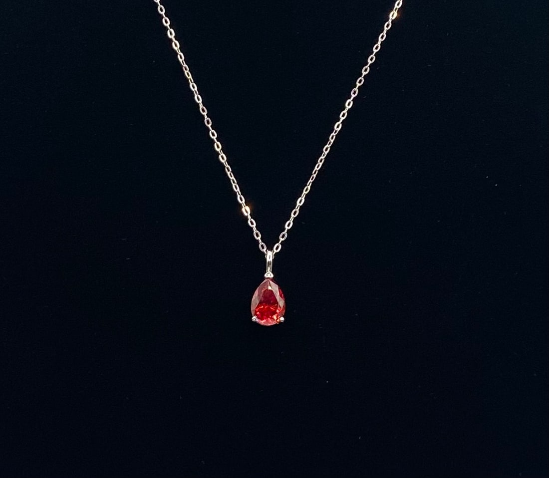 Pear Red Moissanite VVS Necklace: Moissanite Pear Red Pendant Necklace 18K White Gold Over Sterling Silver (With GRA Certificate)