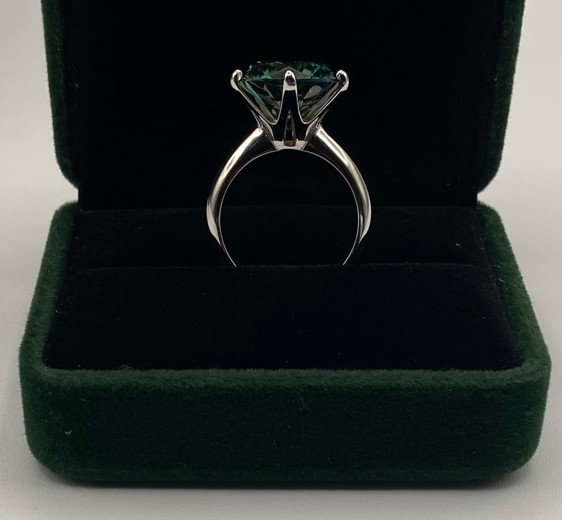 10.00ct Dark Teal Moissanite 18K Gold Vermeil Solitaire Ring - GRA Certified - 2