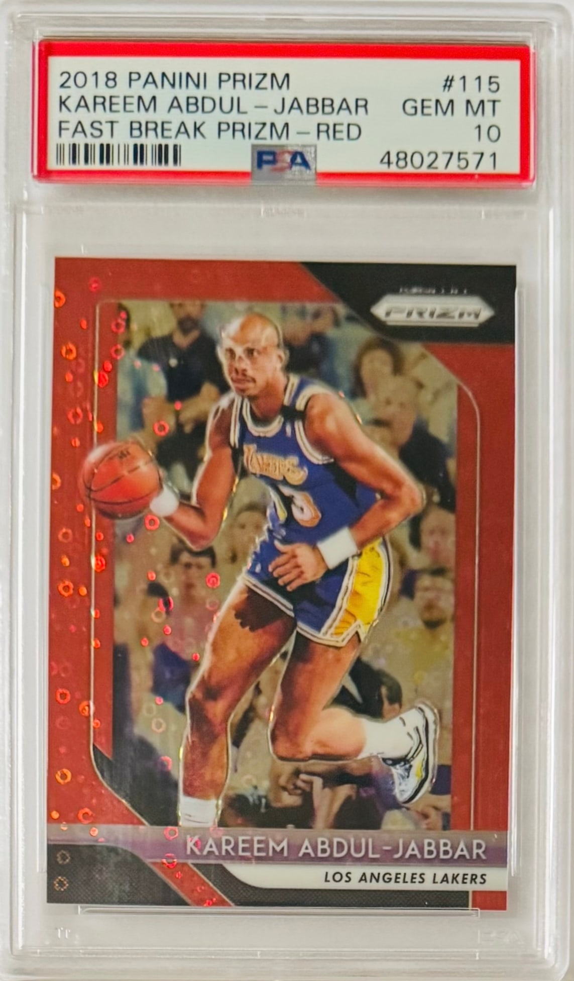 2018 Panini Prizm Kareem Abdul Jabbar Prizm Red Psa 10 /125: 2018 Panini Prizm Kareem Abdul Jabbar Prizm Red Psa 10 numbered /125