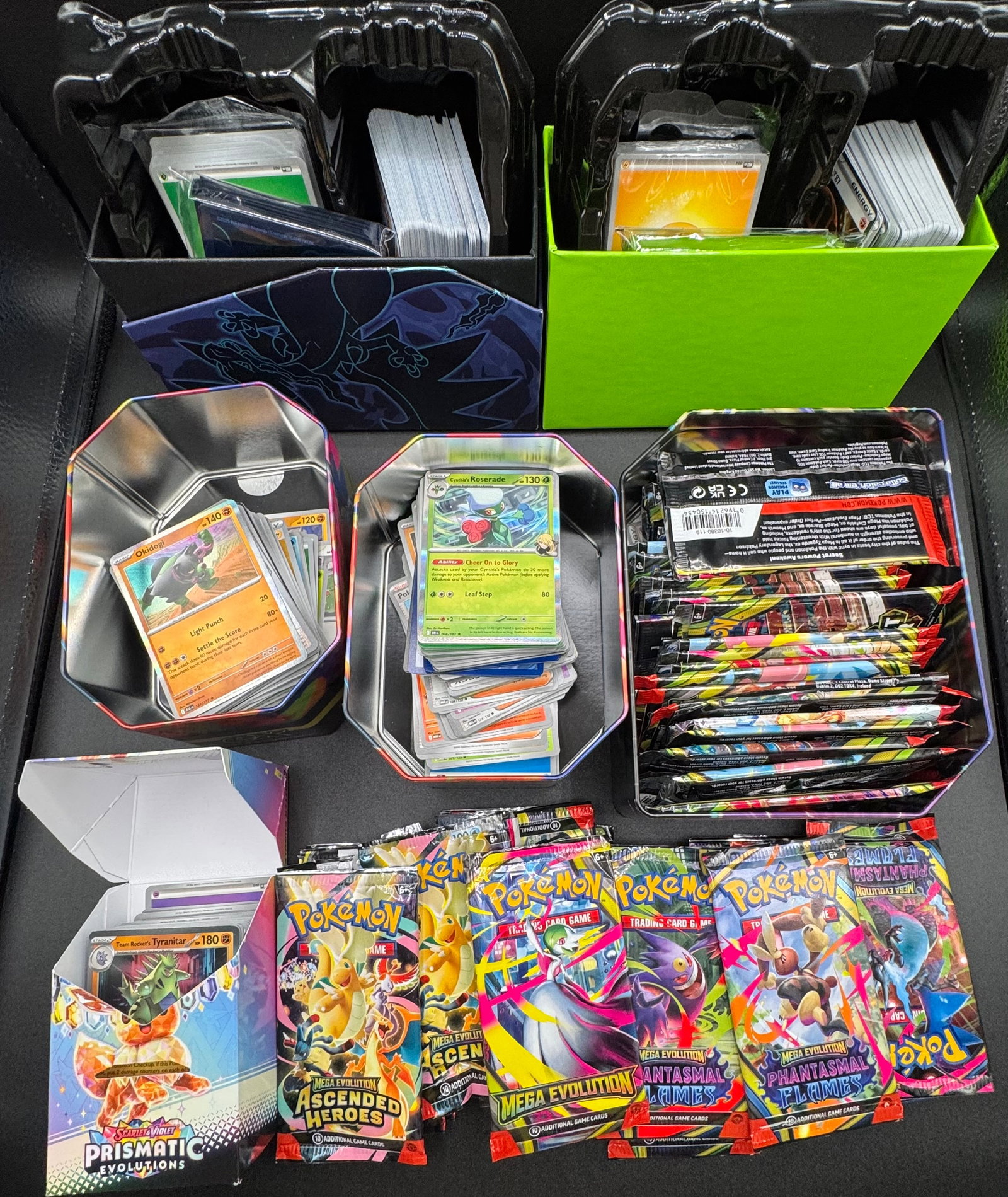 Pokémon TCG Mega Evolution & Scarlet & Violet Bulk Lot - Booster Packs, Tins, ETBs & Cards: An excellent bulk inventory lot featuring a substantial collection of Pokémon Trading Card Game items from the modern Mega Evolution and Scarlet & Violet eras. This lot is perfect for players,