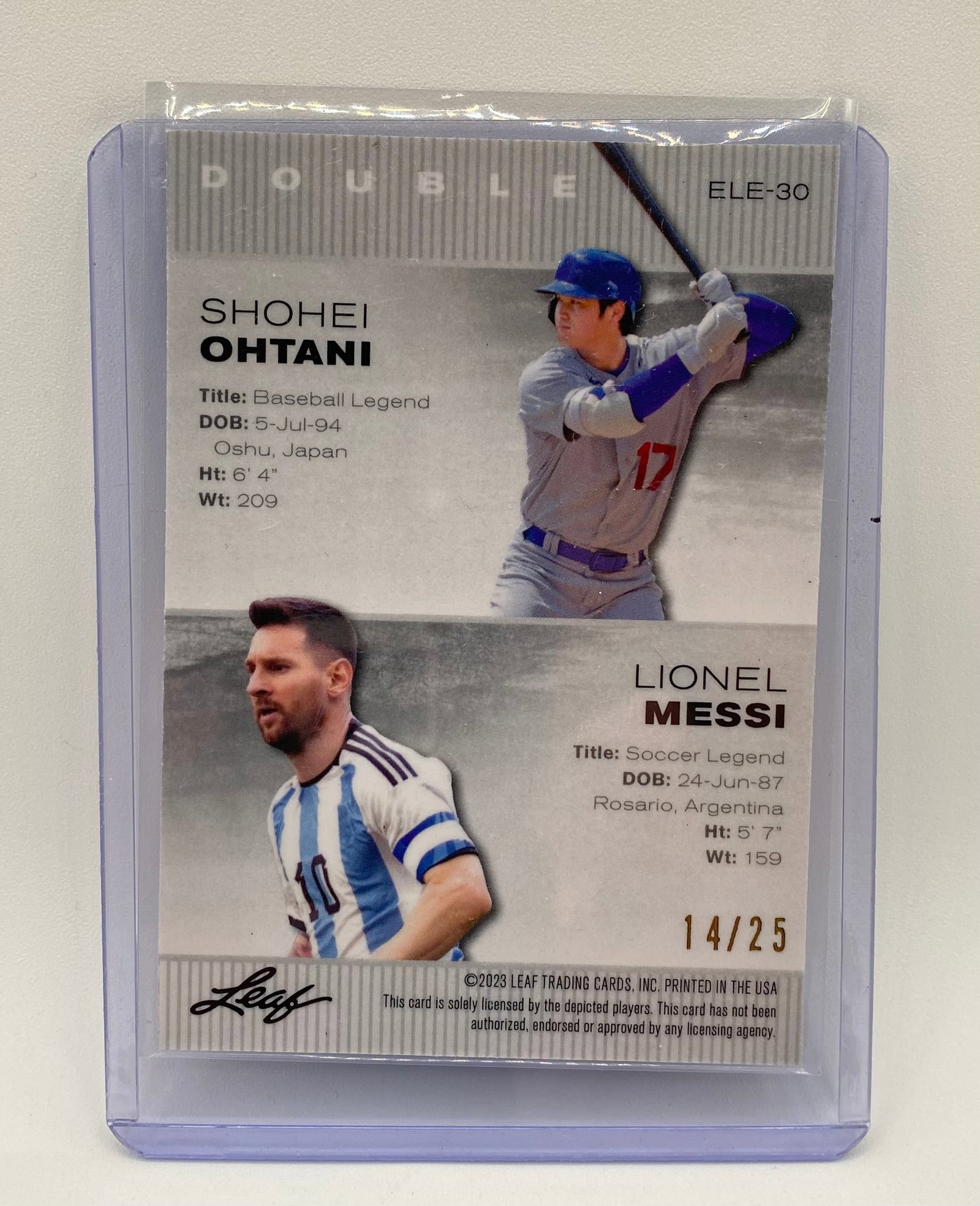 2023 Leaf Exclusive Legends Edition Shohei Ohtani / Lionel Messi Double Mosaic Refractor /25 - 2