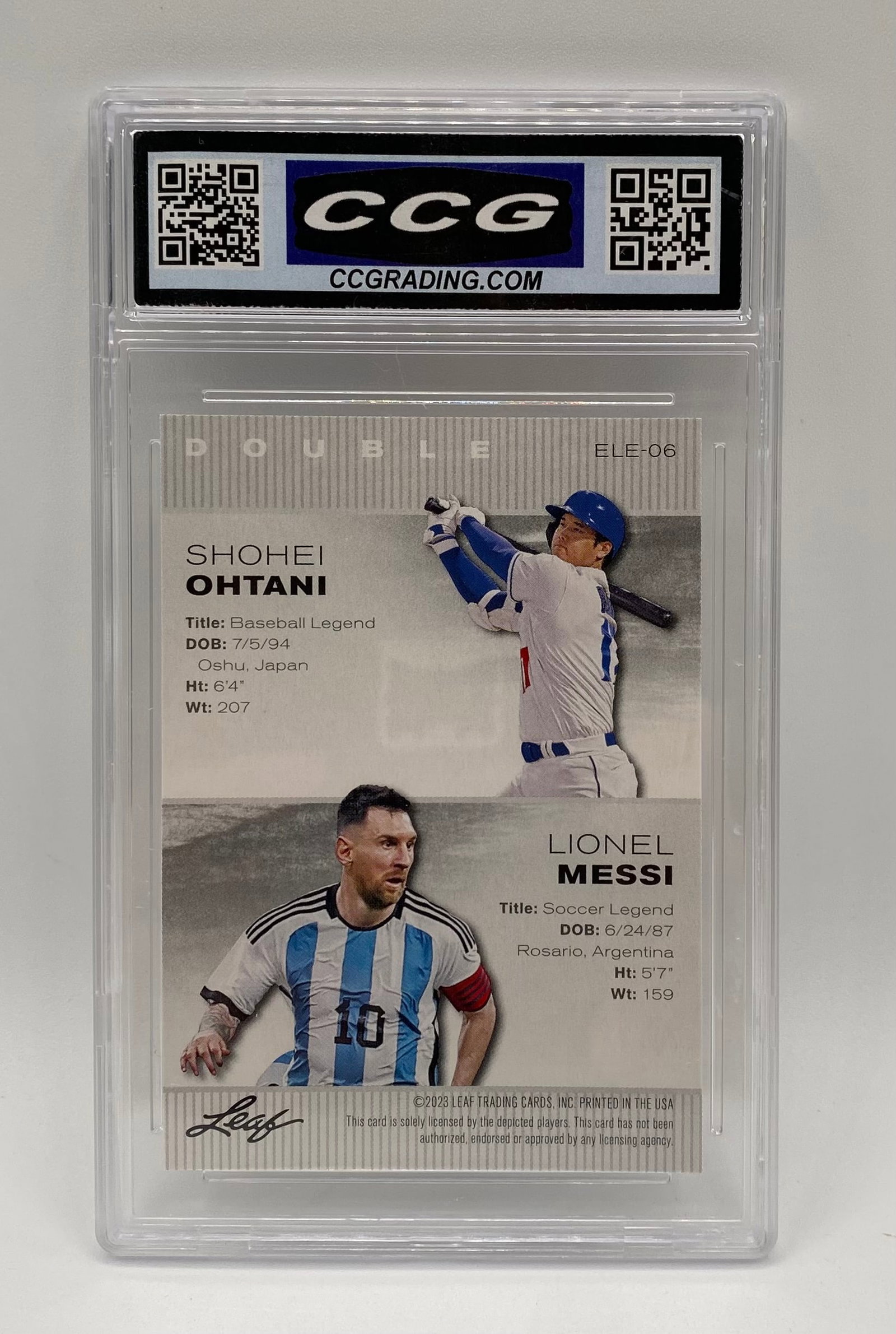 2023 Leaf Double #ELE06 Shohei Ohtani / Lionel Messi CCG Gem Mint 10 - 2