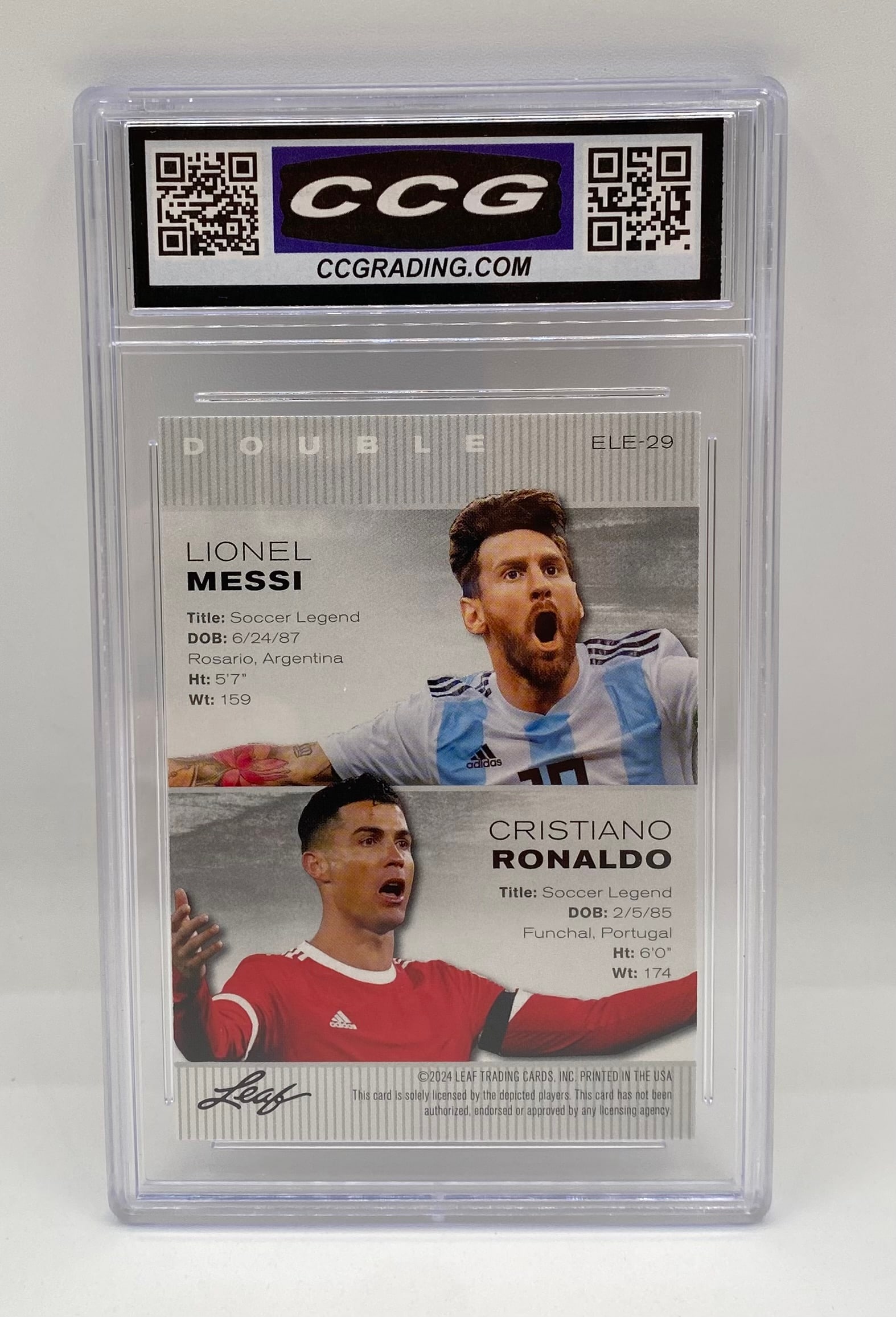 2024 Leaf Double #ELE29 Lionel Messi / Cristiano Ronaldo CCG Gem Mint 10 - 2