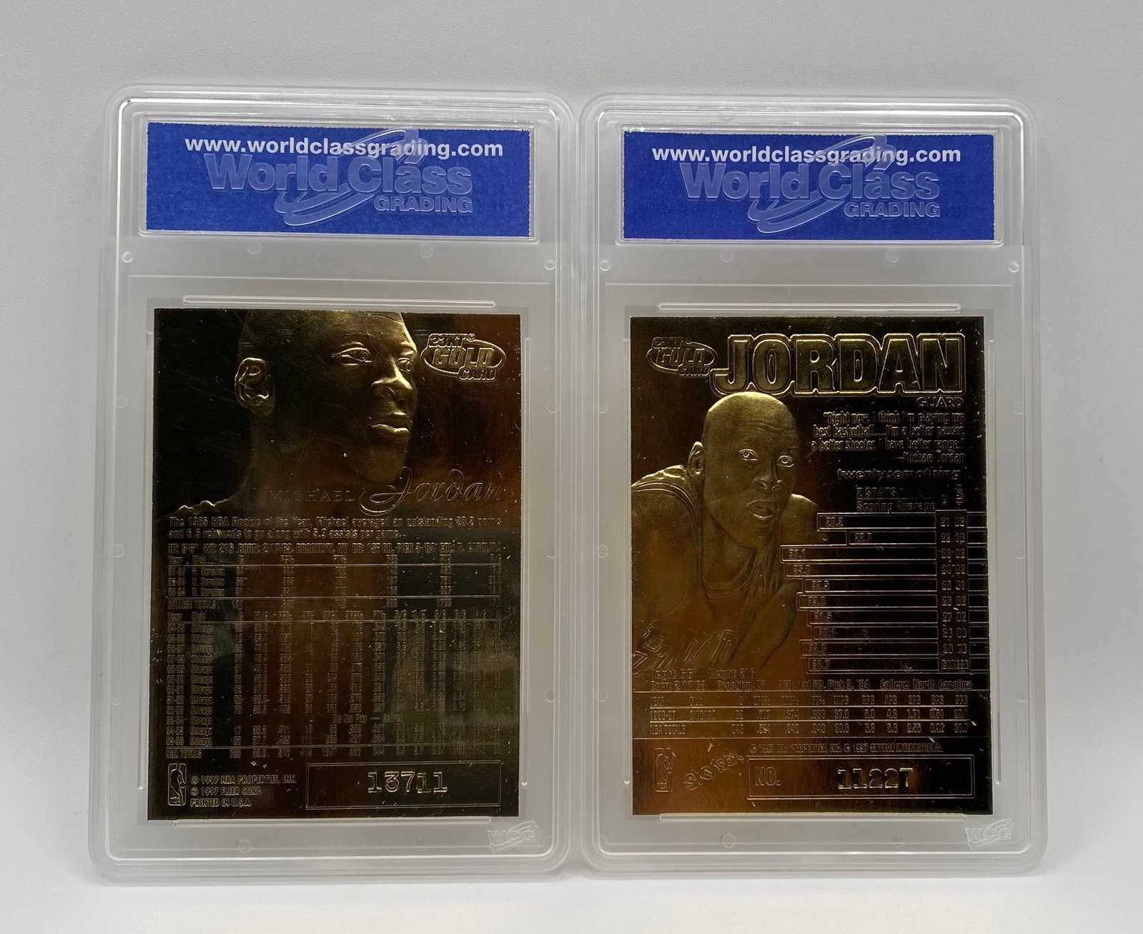 Pair of 1996 & 1997 Michael Jordan 23KT Gold Foil Cards - WCG 10 Gem-MT - 2