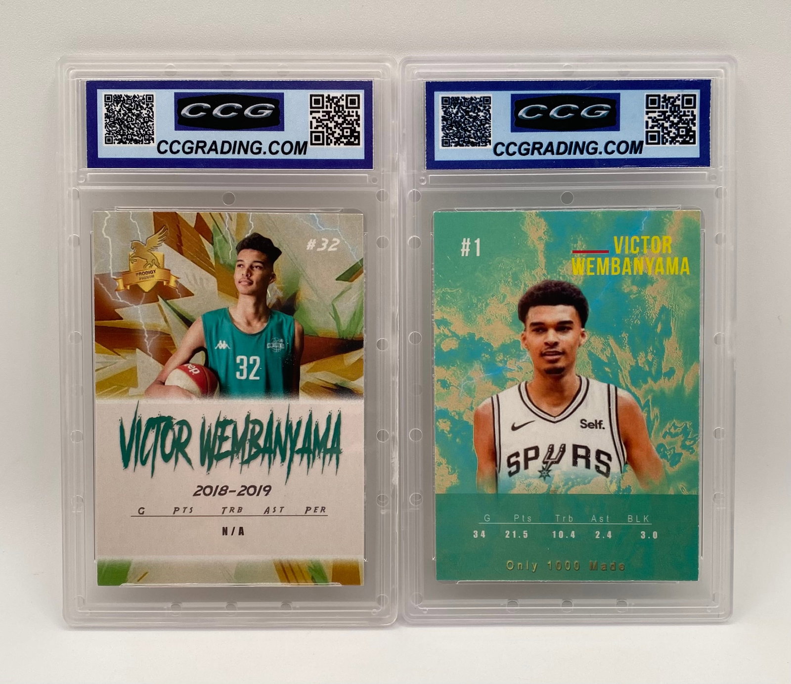Victor Wembanyama Graded Custom Card Lot (2) – CCG 10 Gem Mint Euro Cup & San Antonio Spurs - 2