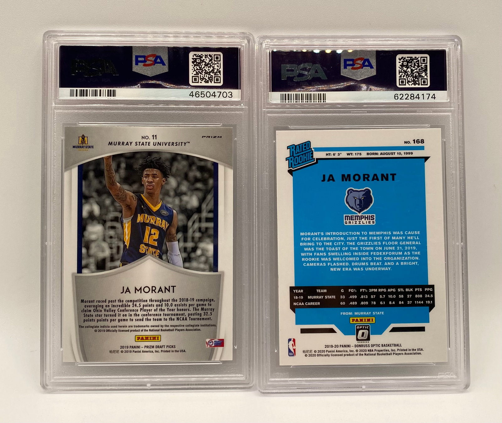 Ja Morant Graded Rookie Card Lot (2) – Panini Prizm Silver & Donruss Optic – Both PSA 10 - 2
