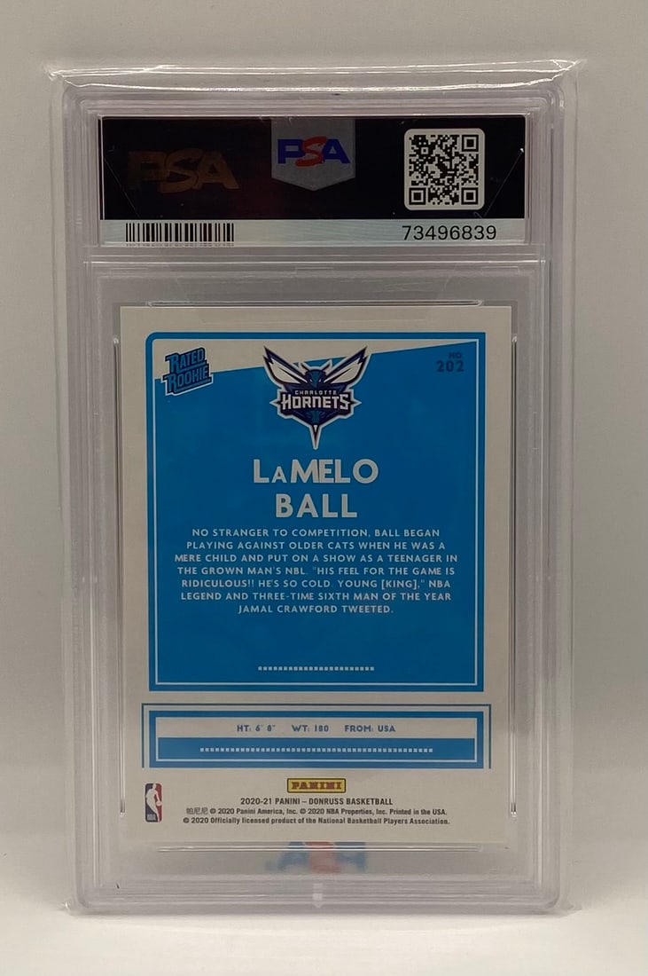 2020 Panini Donruss LaMelo Ball Rated Rookie #202 Charlotte Hornets – PSA 10 Gem Mint - 2