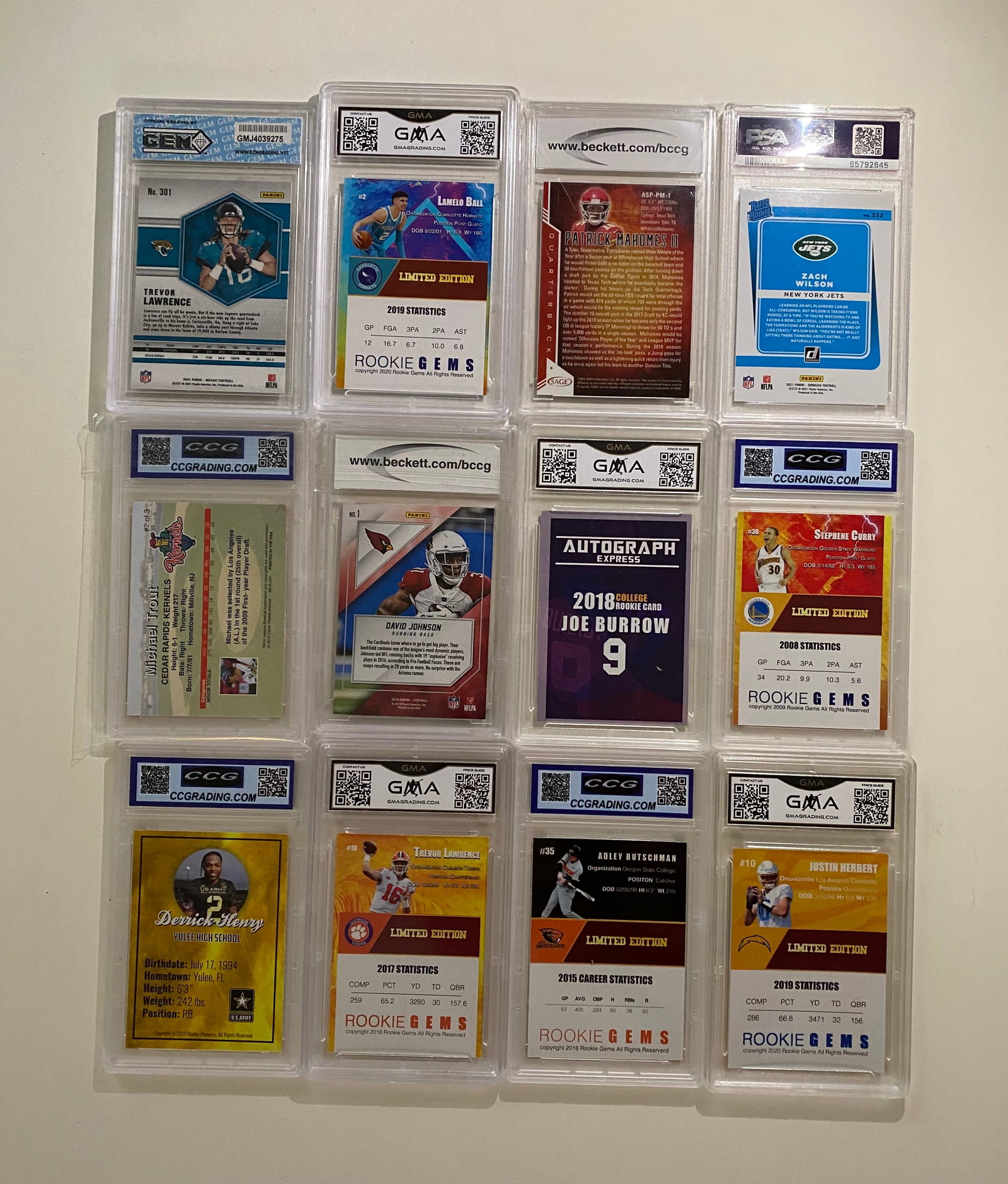 (12) Graded Cards – All Gem Mint 10 / Mint Includes Mahomes, Lawrence, Curry, Trout, & Herbert - 2