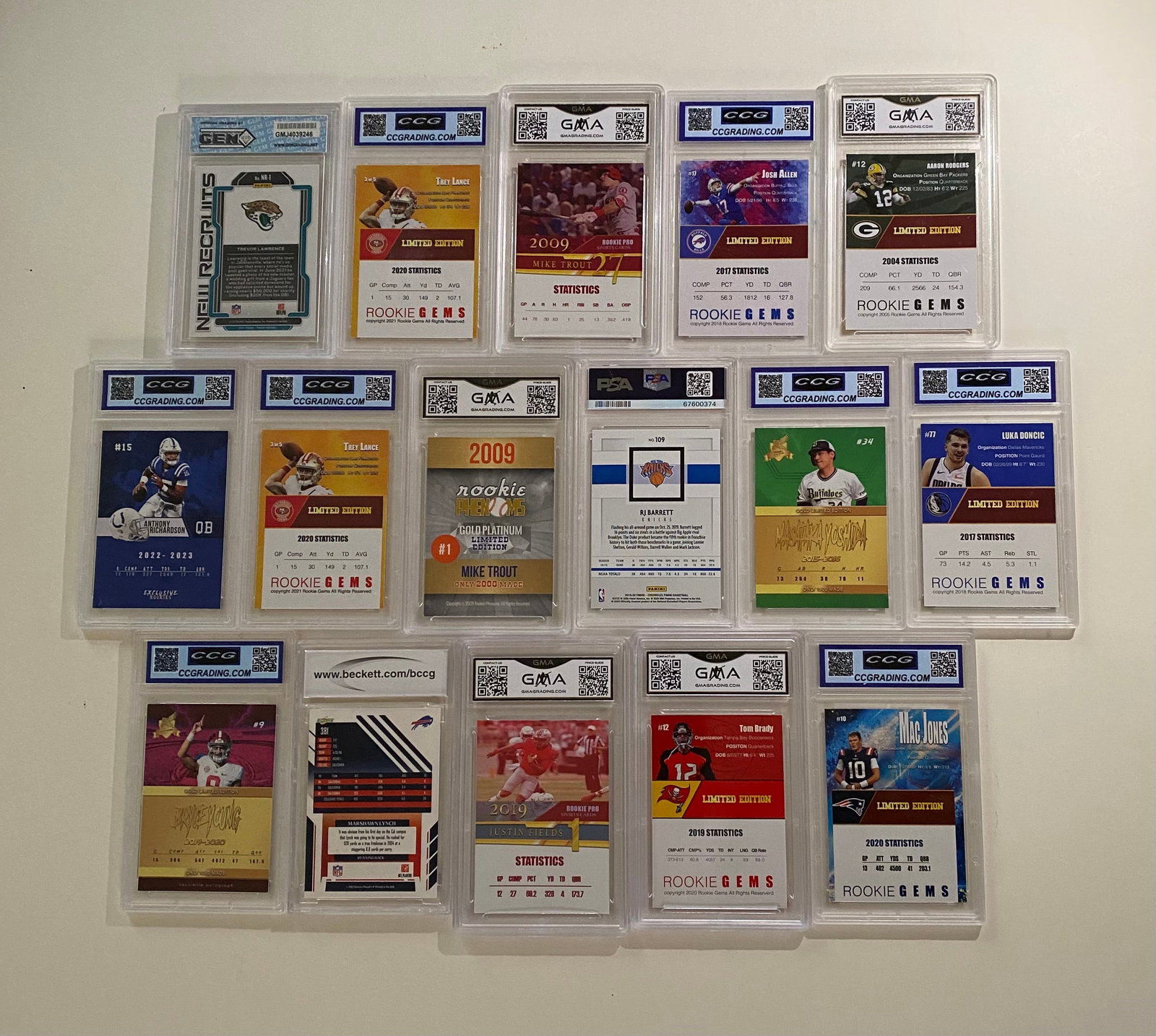 (17) Cards Tom Brady, Aaron Rodgers, Mike Trout, Luka Doncic, Trevor Lawrence - 2