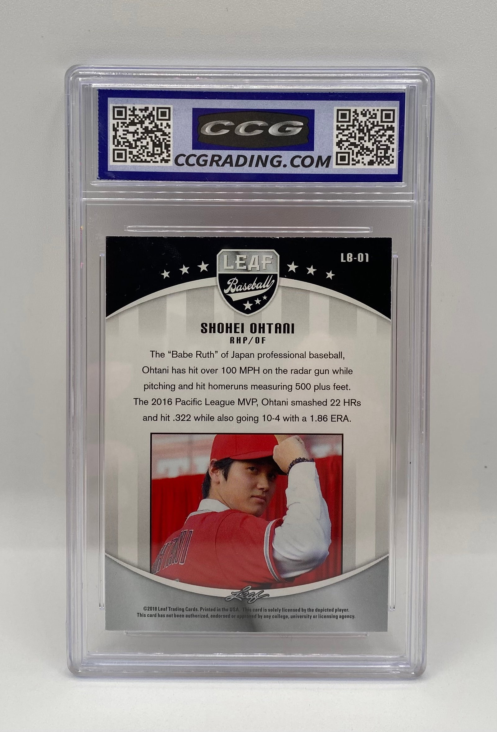 2018 Leaf Baseball #LB01 Shohei Ohtani Rookie Card - CCG Gem Mint 10 - 2