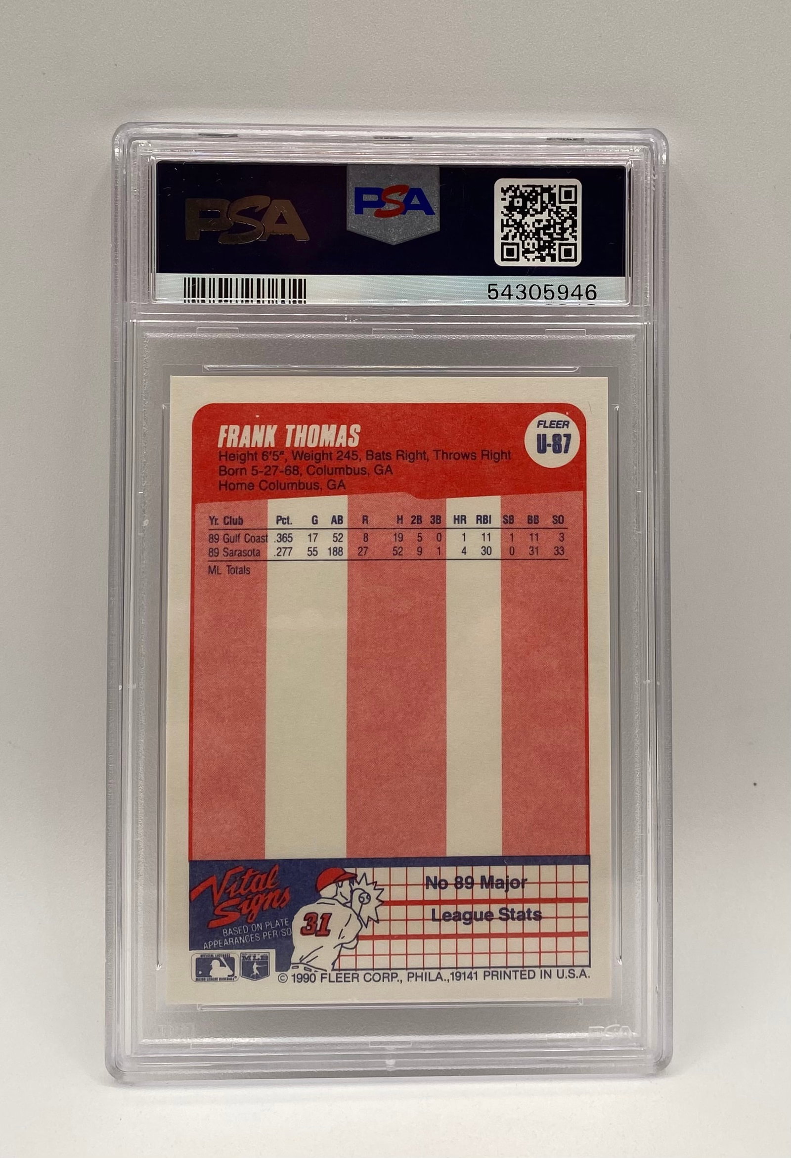 1990 Fleer Update Frank Thomas Rookie Card PSA 10 - 2